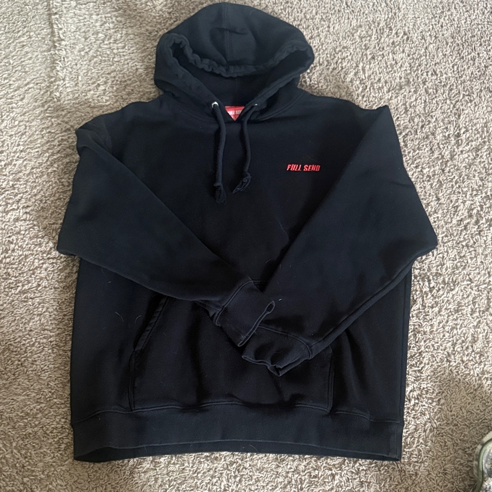 Full Send Men's Black Pullover Hoodie - Minimal Red Logo
